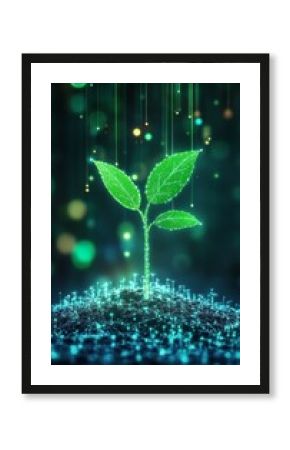 Glowing Green Plant Sprout Digital Agriculture, Smart Farming, and Sustainable Innovation.