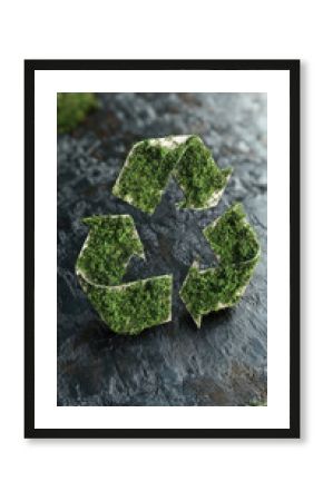 Recycled symbol with moss backdrop