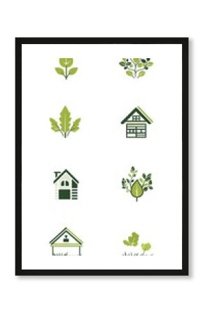 Green homes, nature icons, ecology