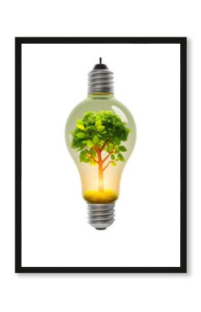 Green Alternative energy in the form of a Green tree concept inside a light bulb ecology and energy conservation, reasonable consumption and friendliness to the environment isolated with white highl