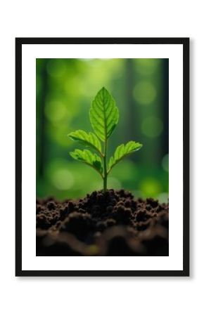 Young plant growing in sunlight, concept of new life and environmental conservation