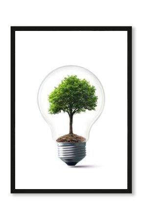 Sustainable energy concept, a small tree inside a lightbulb, symbolizing environmental consciousness and eco-friendly solutions