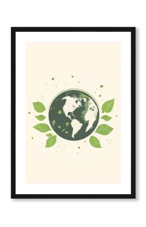 Eco-Friendly Logo Featuring Earth with Green Leaves on Light Beige Background, Symbolizing Sustainability and Environmental Awareness