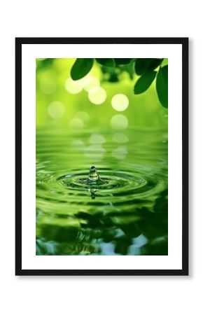 Water drop ripple green nature background fresh liquid surface purity