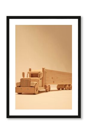 Handmade truck with natural wood. Concept of ecology and nature. Low-emission transport concept.