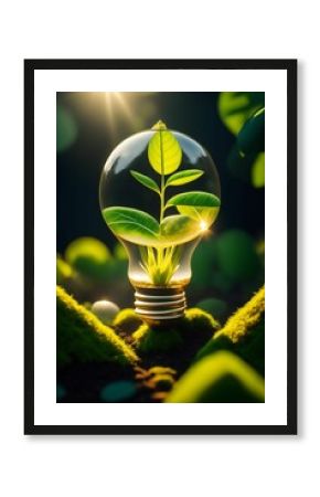 Plant growing in light bulb Sustainable Energy illustration made with generative AI technology