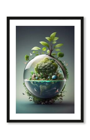 Protect and take care of your environment. Environment and Earth Day world day concept with globe. AI generated illustration.