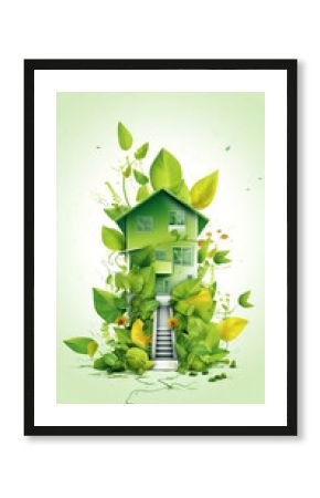 Illustration of an ecological house on white background. Environmental protection renewable energy and new life concept, green business. Green world concept, earth day. AI generated