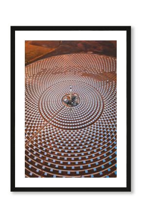 Aerial view of a big circular solar plant in Andalusia near Seville, Spain.