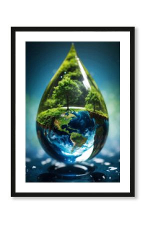 A nature in water drop with green ecology background.
