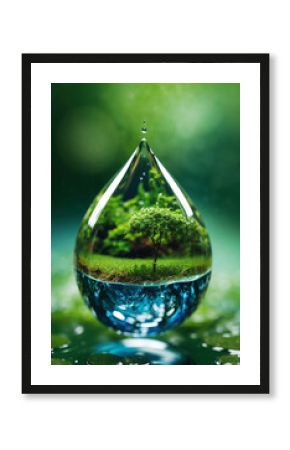 A nature in water drop with green ecology background.