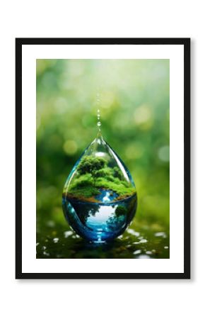 A nature in water drop with green ecology background.
