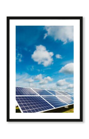 Group of solar panels receive solar energy to power energy banks at noon, sustainability theme