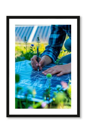 an engineer sketching out a blueprint for a clean energy network