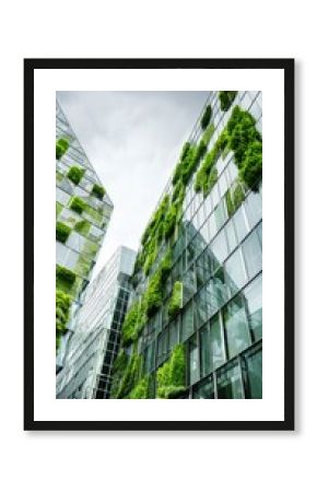 Sustainble green building. Eco-friendly building in modern city. ESG. Sustainable glass office building with green tree. Office with green environment. Corporate sustainability. Net zero emission.