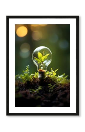 Green light bulb, sustainable development and environmental protection concept