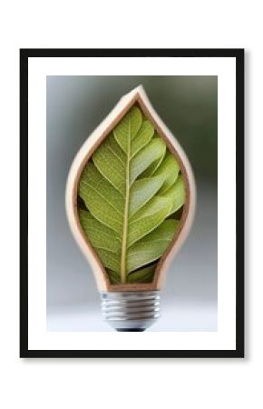 Green Leaf Inside Lightbulb: Eco Energy Concept