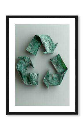 Origami recycle symbol on a green background, eco-friendly concept.