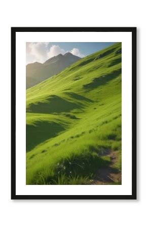 Gentle slope of vibrant green grass, sunlit hill ,  peaceful,  spring green,  ecology