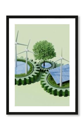 Interlocking gears representing sustainable energy sources.