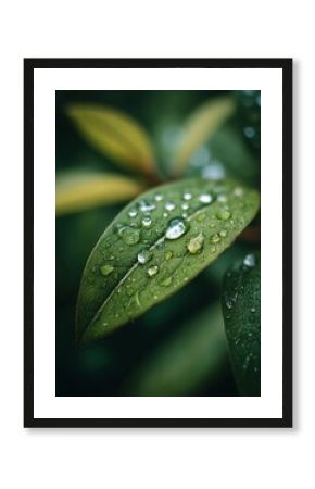 Close-up of Dew Drops on Lush Green Leaf
