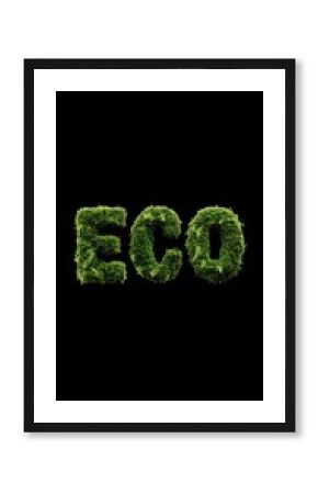 Green moss forms the word "ECO" on black background