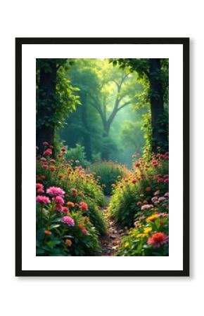 Lush, vibrant foliage overflowing with wildflowers creating a breathtaking, bushy, beautiful scene  Perfect for nature, garden, and spring themes ,  botany,  abundant
