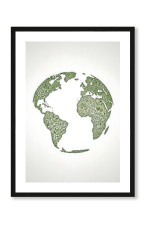 Green earth illustration: a stylized botanical map of our planet emphasizing nature's presence