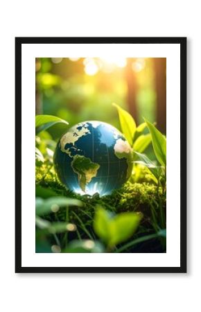 Earth globe in vibrant greenery