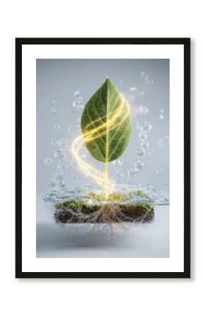 Healthy Plant Growth and Photosynthesis Process with Fertilizer and Root System Visualization.