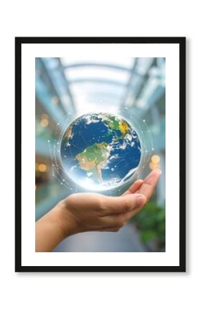 Earth in hand, global network