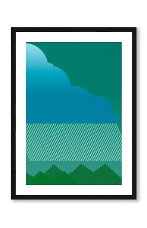 Rain falling from cloud over mountain in abstract weather illustration