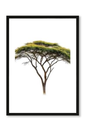 Beautiful Acacia Tree with Green Leaves Against a White Background