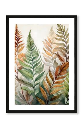 Assortment of Fern Fronds in Mixed Watercolor Tones
