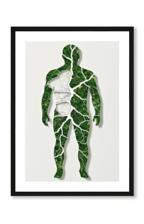 Human Silhouette with Leaf Pattern Symbolizing Nature and Sustainability