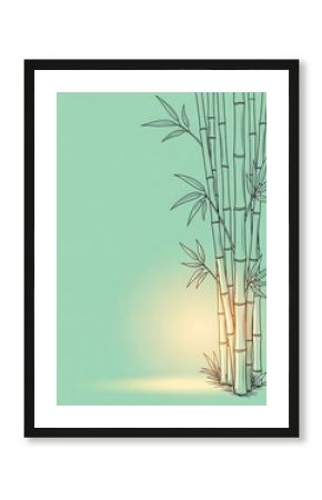 Stylized bamboo illustration on gradient aqua background with soft light
