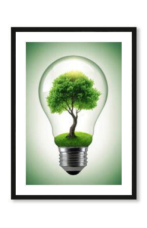 tree and green grass growing inside light bulb energy conservation ecology concept