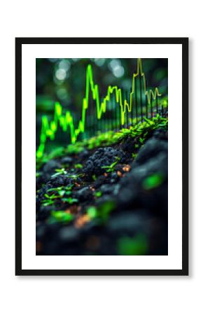 A vibrant green graph overlay on a natural scene, symbolizing growth and data analysis.