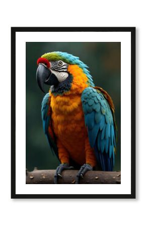 Retrato de uma arara brasileira, pousada em um galho, na natureza.