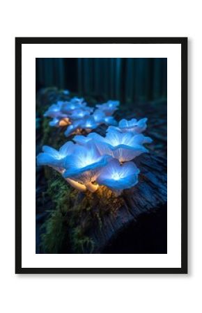 Luminous ghost fungus colony in dark Australian rainforest