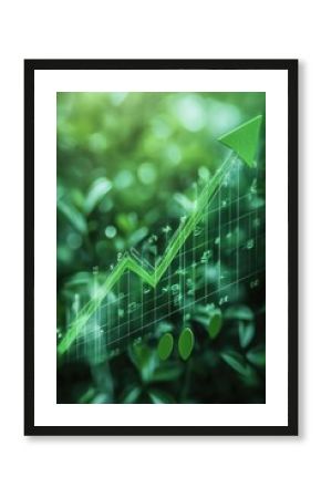 Green business, environmental graph, sustainable progress indicator on leaves background.