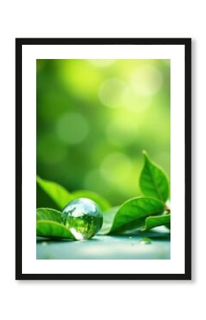 Serene Glass Sphere Resting on Lush Green Foliage, a Symbol of Natural Harmony and Environmental Balance