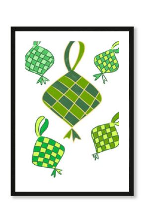 set of green icons ketupat rice