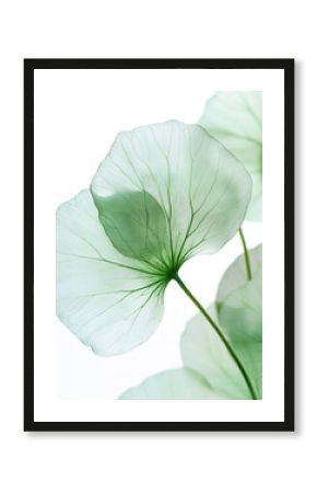 Green Centella Asiatica leaves on white background, macro detail 