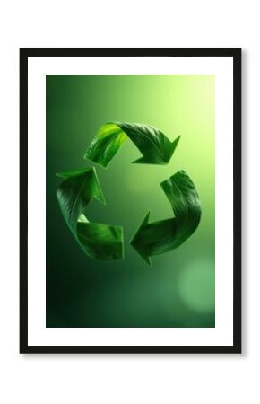 Recycle symbol constructed from vivid green leaves, symbolizing environmental sustainability and renewal.