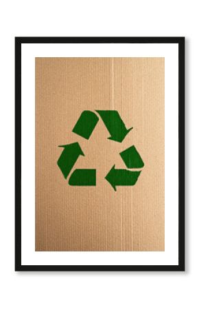 Green recycling symbol on brown cardboard background for sustainability awareness
