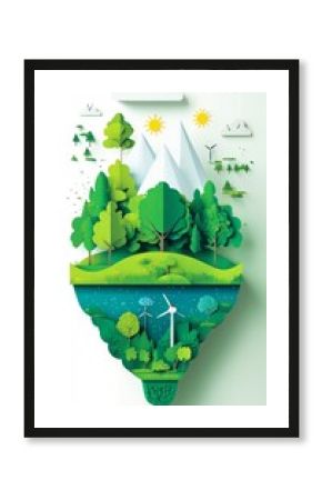 Green Energy Utopia Paper Cutout Depicting a Sustainable Ecosystem Powering the Future.