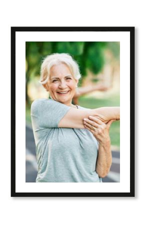 woman senior exercise fitness sport healthy outdoor female active fit mature elderly health training  old retirement caucasian nature adult wellness workout activity