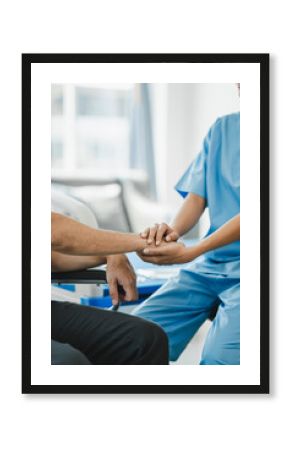 doctor holding patient's hand Cheer and encourage while checking your health. Trust your health and mind