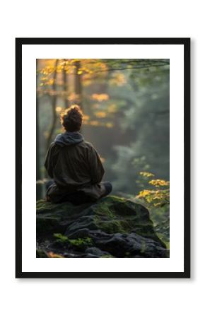 Embarking on a tranquil forest quest, practicing mindful breathwork in serene nature